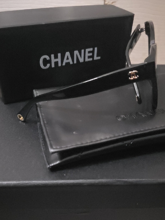 EUC CHANEL Black Sunglasses with Gold Logo Accents